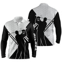 Polo golf manches longues unisexe blanc noir silhouettes joueurs prénom personnalisable