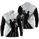 Polo golf manches longues unisexe blanc noir silhouettes joueurs prénom personnalisable
