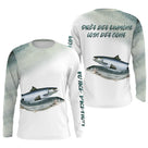 Manches longues anti-UV pêche saumon gris argenté et blanc motifs salmonidés imprimés all-over