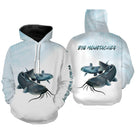 Hoodie pêche silure bleu pâle et blanc avec impression all-over de silures pour silureurs