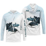 Tenue de pêche silure personnalisée hoodie capuche bleu pâle et blanc avec silures Big Heads