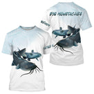 T-shirt all-over pêche silure bleu pâle avec grands silures coupe unisexe fleuve