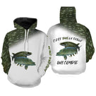 Hoodie pêche brochet camouflage vert avec impression all-over de brochet en attaque