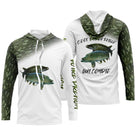 Tenue de pêche brochet personnalisée hoodie capuche camo vert et blanc avec brochet en attaque