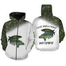 Sweat zippé all-over pêche brochet camo vert coupe unisexe pour traque aux leurres