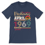 T-shirt pêcheur bleu marine vintage avec slogan Les meilleurs pêcheurs sont nés en avril 1969 édition limitée