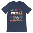 T-shirt pêcheur bleu marine vintage avec slogan Les meilleurs pêcheurs sont nés en avril 1969 édition limitée