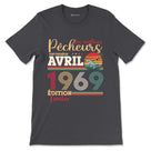 T-shirt pêcheur bleu marine vintage avec gardon et slogan meilleurs pêcheurs nés en avril 1969