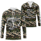 T-shirt camouflage pêche truite all-over forêt vert brun motif truite noire encrée prénom personnalisé moucheur écologique
