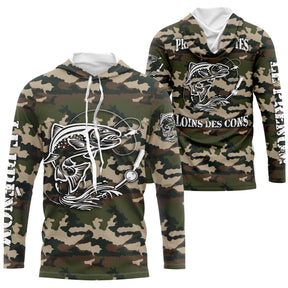 T-shirt camouflage pêche truite all-over forêt vert brun motif truite noire encrée prénom personnalisé moucheur écologique