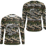 T-shirt manches longues pêche truite all-over camouflage forêt motif truite noire encrée prénom personnalisé écologique
