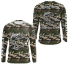 T-shirt manches longues pêche truite all-over camouflage forêt motif truite noire encrée prénom personnalisé écologique
