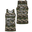 T-shirt camouflage pêche truite forêt motif truite noire encrée écologique pêcheur prénom personnalisé moucheur durable