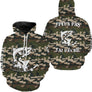 Hoodie pêche saumon UV all-over camouflage forêt motif saumon noir encré humour pêcheur prénom personnalisé