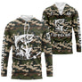Sweat UV pêche saumon all-over camouflage forêt motif saumon noir encré humour Loin des Cons prénom personnalisé