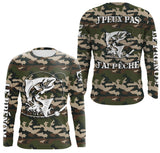 Sweat capuche pêche saumon UV all-over camouflage forêt motif saumon humour Loin des Cons prénom personnalisé