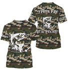 T-shirt UV pêche saumon all-over camouflage forêt motif saumon humour Loin des Cons prénom personnalisé pêcheur