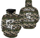 Sweat zippé pêche saumon UV all-over camouflage motif saumon humour cons prénom personnalisé moucheur gave