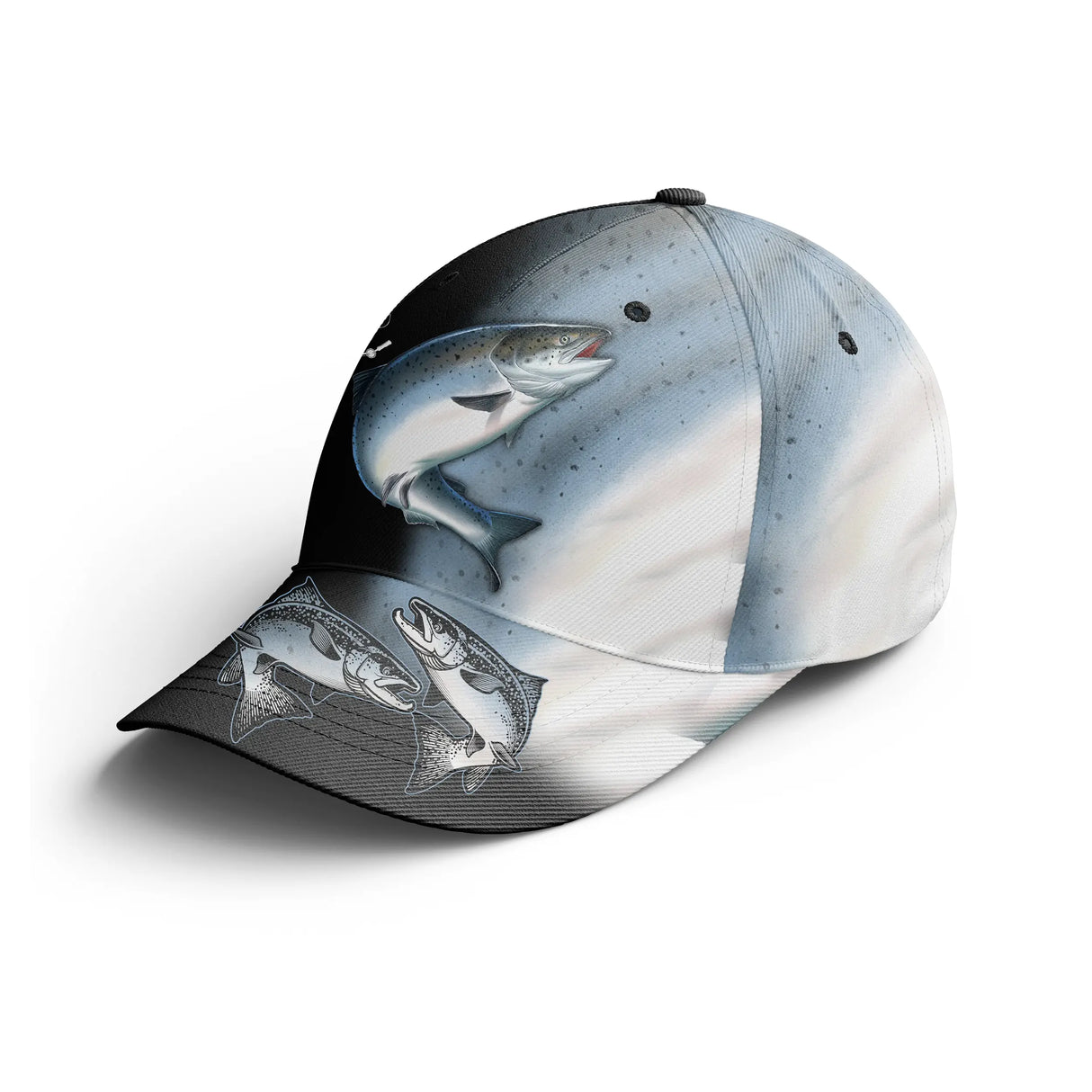 Casquette pêche saumon all-over peau réaliste argentée saumon atlantique pêcheur eaux vives unisexe
