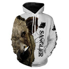 Hoodie chasse sanglier blanc et brun avec impression all-over de hure de sanglier