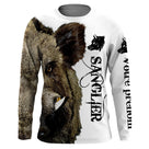 Manches longues chasse sanglier blanc et brun unisexe motif hure pour battue grand gibier
