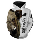 Sweat zippé all-over chasse sanglier blanc et brun coupe unisexe pour chasseurs en battue