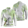 Polo de golf manches longues unisexe vert nature aquarelle golfeur sac de clubs pour parcours frais