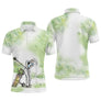 Polo de golf personnalisé homme vert nature aquarelle avec silhouette de golfeur et sac de clubs