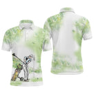 Polo de golf personnalisé homme vert nature aquarelle avec silhouette de golfeur et sac de clubs