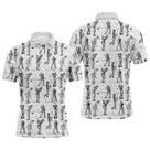 Polo de golf personnalisé homme blanc avec silhouettes de golfeurs noires en swing all-over