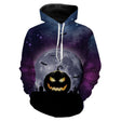 Sweat à capuche all-over Halloween citrouille jack-o-lantern, scène lune et cimetière, vêtement chaud pour soirée