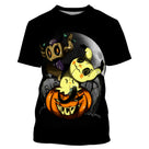 T-shirt Halloween all-over avec créatures cartoon kawaii-fantastiques sur citrouille jack-o-lantern et lune blanche en