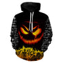 Sweat à capuche all-over Halloween citrouille en flammes, scène dramatique squelettes, vêtement chaud pour soirée d horreur