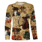 T-shirt chat pirate carte aux trésors drôle, illustrations chats au sabre sur fond carte antique