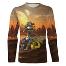 T-shirt chat cowboy western drôle, illustration chat shérif sur fond désert avec lunes et rochers