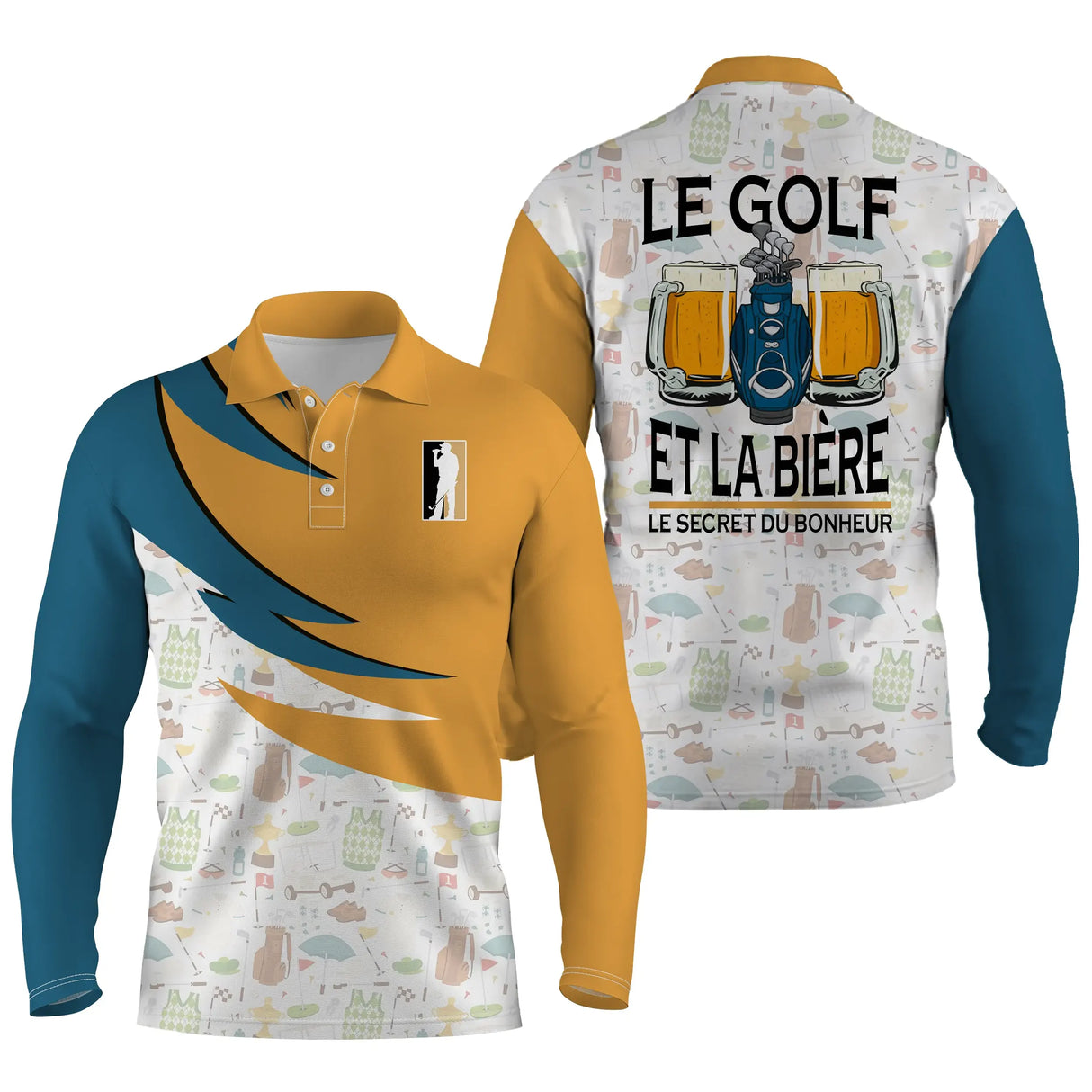 Alpenext - Polo De Golf, Cadeau Humour Pour Fans De Golf, Polo de Sport Homme et Femme, Golf et Bière - Le Secret du Bonheur - CTS27052211 - Polo Manches Longues Unisexe