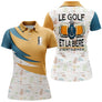 Polo de golf femme humour orange turquoise avec motif bière et golf coupe ajustée féminine