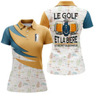 Polo de golf femme humour orange turquoise avec motif bière et golf coupe ajustée féminine