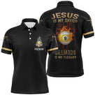 Polo billard noir et or pour homme avec boule numéro 9 jaune dorée et message Jésus est mon Sauveur, prénom personnalisé