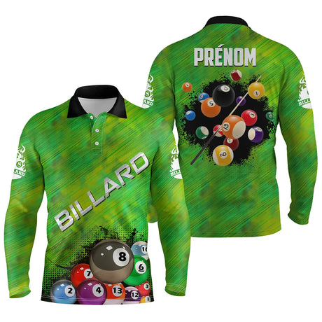 Polo De Billard Professionnel Personnalisé, Boule De Billard, Vert Rayé - CT27062323 Polo Manches Longues Unisexe