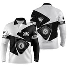 Polo billard manches longues unisexe noir et blanc avec boule de la 8, prénom personnalisé
