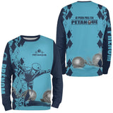 Sweat zippé pétanque sable humour j'peux pas joueur boules dos texte manche bouliste personnalisé