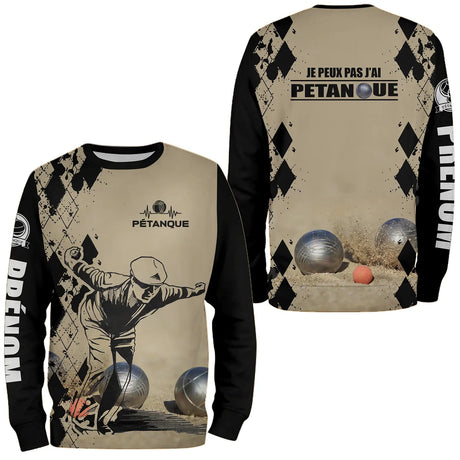 Sweat À Capuche Pétanque, Cadeau Personnalisé Bouliste, Je Peux Pas J'ai Pétanque - CT28122344 - sweater sable