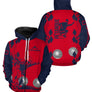 Sweat zippé pétanque all-over rouge et marine avec motif argyle, joueur en lancer et slogan vertical