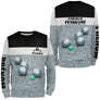 Sweat à capuche zippé pétanque noir blanc humour j'peux pas devant boules sol gravillonné texte manche personnalisé
