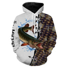 Sweat zippé pêche brochet silhouette gueule béante, prénom brodé sur la manche, vêtement halieutique unisexe