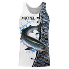 T-shirt halieutique pêche saumon, coupe technique respirante, design saut argenté, personnalisable prénom