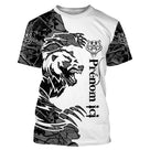 T-shirt chasse ours tatouage avec tête d ours rugissant en arabesques noires sur fond blanc et bandes camo, prénom imprimé