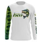 T-shirt manches longues pêche bar, illustration bar bondissant et écailles zébrées sur la manche, vêtement personnalisable