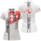 Polo golf blanc vue dos silhouette golfeur drapeau suisse rouge croix blanche design helvétique
